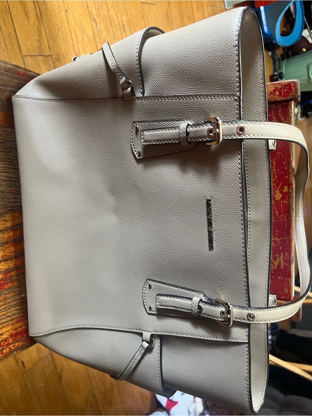 Michael Kors Light Taupe Leather Tote with Silver Hardware